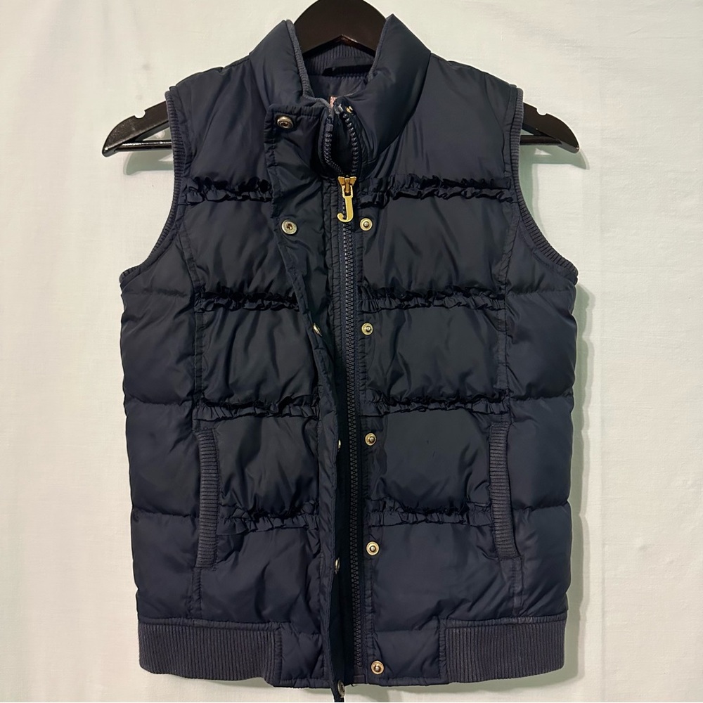 Juicy Couture Youth Size 14 Puffer Vest Down Warm Cozy Pink Navy Gold J Zip
